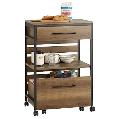 Imagen de SoBuy Carro de Cocina con 1 cajón móvil Carrito Servir Multiusos Estante y 2 Cajones 60 x 45 90 cm FKW118 PF ES