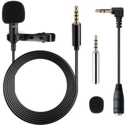 Imagen de Micrófono de Solapa, omnidireccional lavalier Condensador 5.6pies Audio Cables para Grabación Entrevista/Videoconferencia/Podcast/Dicción Voz/Phone