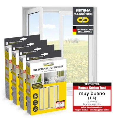 Imagen de EASYmaxx Mosquitera para Ventanas con Magic Click Cortada Individualmente a Medida Todas Las de hasta 150x180 cm Fácil instalación 12 imanes sin taladrar ni atornillar 4 Piezas