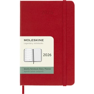 Imagen de Moleskine Agenda Semanal, Semanal 2026 12 Meses Con Espacio Para Notas, Tapa Dura y Cierre Elástico, Formato Pocket 9x14, Color Rojo