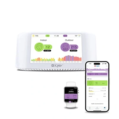Imagen de IQAir medidor de calidad del aire interior [PM2.5, AQI, co2, sensor temperatura wifi, humedad, contaminacion aire], Air Quality Monitor [Wi Fi, WLAN, App, 5 Display (12.7 cm)]