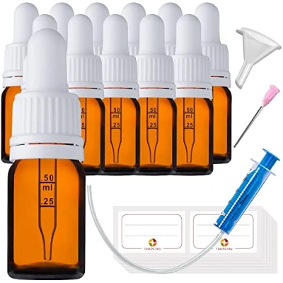 Imagen de HandsUnity 5ml 12 piezas Frasco de Vidrio Para Pipetas Juego Frascos Farmacia Ámbar con Tapa Pipeta Blanca incluye 29 Accesorios Botellas Marrón