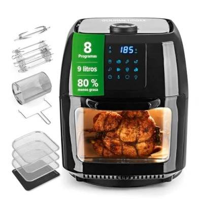 Imagen de GOURMETmaxx Digital XXL Hot Air Freidora 9 litros Freír sin grasa, incluye espetón giratorio para pollo y shashlik Freidora, horno grill en un solo aparato