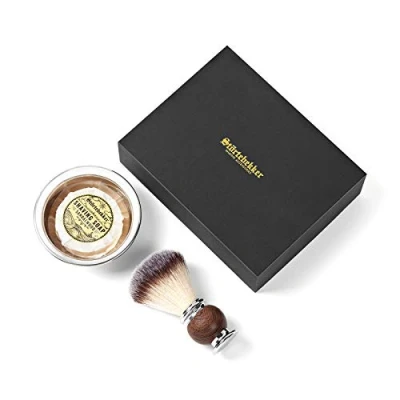 Imagen de Set de brochas afeitar premium con cuenco afeitado acero inoxidable y jabón (varias fragancias) [incluye guía barba en formato E Book] (Sándalo)