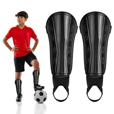 Imagen de Jóvenes Niños Fútbol Espinilleras, Espinilleras Futbol para Niño Equipo Protector de Tirantes con Mangas Protectoras Tobillo Niñas Adolescentes (S, Negro)
