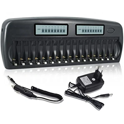 Imagen de CITYORK Cargador de batería LCD 16 Ranuras para AA AAA Ni MH CD Pilas Recargables con Carga Inteligente e Independiente