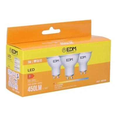 Imagen de Edm 98208 Kit 3 Bombillas Dicroicas Led, Luz Calida