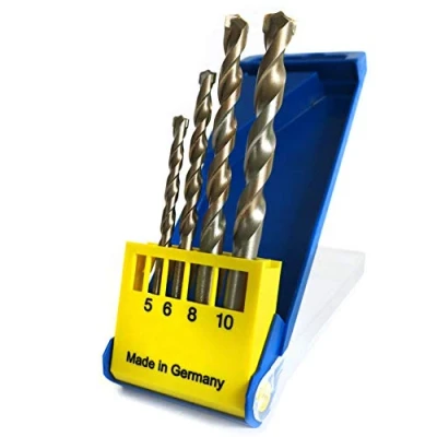 Imagen de S&amp;R Brocas para hormigón, Set 4 Brocas: 5x85, 6x100, 8x120, 10x120 mm Calidad profesional el granito, Piedra. En caja de plástico