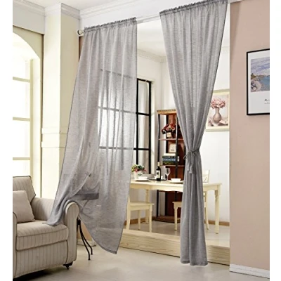 Imagen de WOLTU Cortinas Translúcida 1 Pieza Cortina Visillo para Ventena Dormitorio Salon Aspecto de Lino 140x245 cm Gasa Moderno Gris Oscuro VH5859dgr