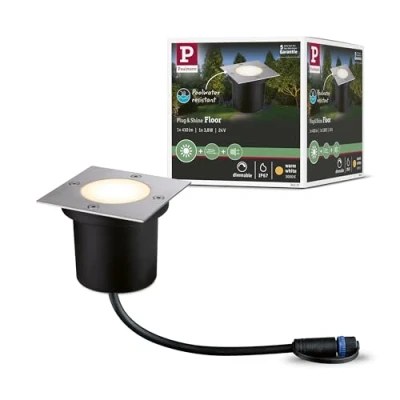 Imagen de Paulmann 94227 Luminaria exterior LED Plug &amp; Shine, empotrable en suelo, cuadrada, incl. 1x3,6 W IP65, reg., exterior, inox., metal, plástico, 3000 K