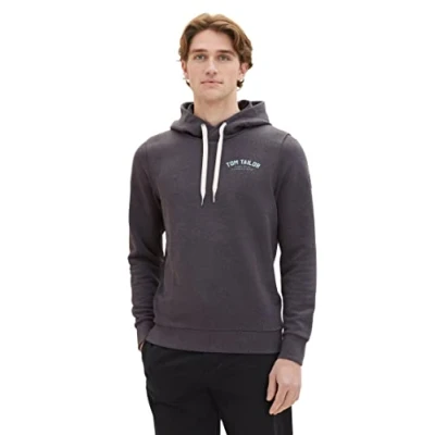 Imagen de TOM Tailor MIT LOGO Print Jersey con capucha, Hombre, Talla: Medium, Dark grey melange