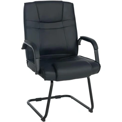 Imagen de CLP Silla Cantiléver Attila Tapizada En Cuero Sintético &amp; con Base De Metal I Conferencia Reposabrazos, Color:Negro/Negro