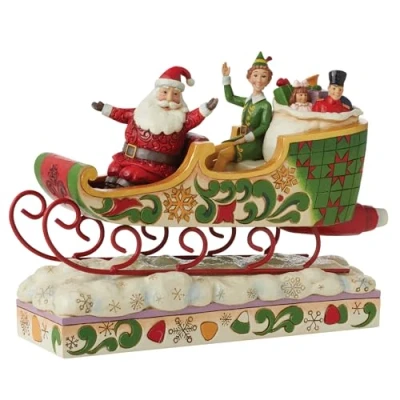 Imagen de Enesco Figura de Elfo Jim Shore Que difunde alegría navideña (Amigo y Papá Noel en Trineo)