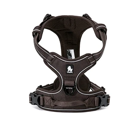 Imagen de WINHYEPET True Love arnés para perro sin cremallera delantera clip chaleco de coche ajustable con asa Cuatro puntos ajuste Material reflectante, TLH5651(Marrón,M)