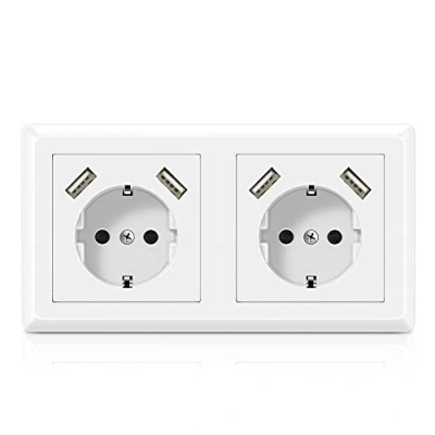 Imagen de Kaifire Enchufe Doble con USB Toma de pared Superficie Schuko para Smartphone, Tableta, MP3, etc.