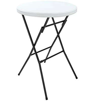 Imagen de Casaria Mesa de Bar Alta Plegable Redonda Blanca Bistro 72x110cm Eventos Interiores Exteriores Plástico