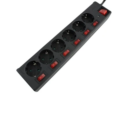 Imagen de Unitec Regleta de 6 enchufes con 7 Interruptores, 1,4 m, 1 Pieza, Negro, 44555