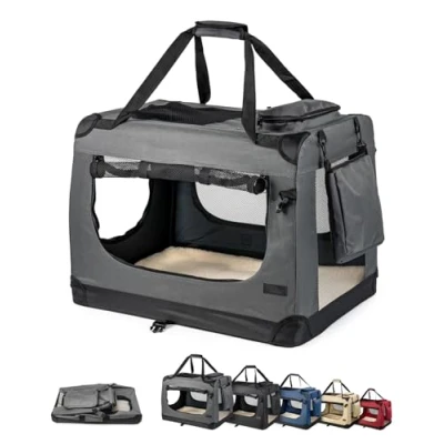 Imagen de lionto Transportín para Perros Bolsa Plegable Autobox Animales pequeños, (XL) 82x58x58 cm Gris