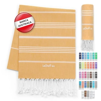 Imagen de LeStoff Fouta Premium 100% algodón orgánico Prelavado, sostenible, Absorbente y de Secado rápido Toalla Playa, baño, Ducha, Yoga, Sauna, Piscina Viaje (95 x 180 cm, Yellow)