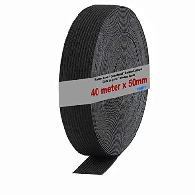 Imagen de HIMRY Cinta de Goma elástica 40 m x 50 mm Ancho, elástica, para Costura, Manualidades, Tejer, Color Negro, KXB5007