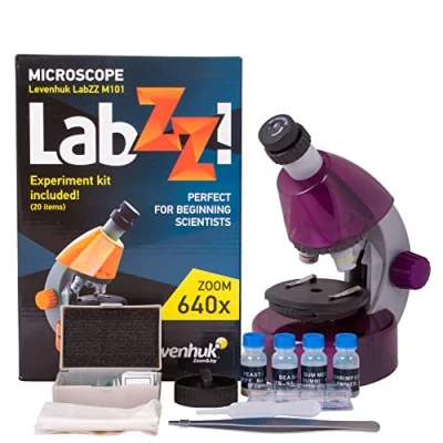 Imagen de Levenhuk LabZZ M101 Amethyst 40x640x Microscopio Didáctico para Niños y Principiantes con Kit Stem, Guía de Experimentos, Muestras Preparadas, Herramientas Caja Regalo, 5 Colores (EN)
