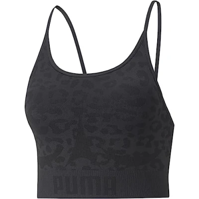 Imagen de PUMA Low Impact Formknit Seamless Long Line Bra Parte Superior de Ropa Interior, Mujer, Estampado Leopardo Negro, XL