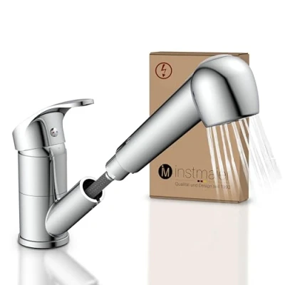 Imagen de instmaier K2 grifo de cocina baja presión extraíble y giratorio mezclador fregadero con rociador lavavajillas 2 modos rociado cromo