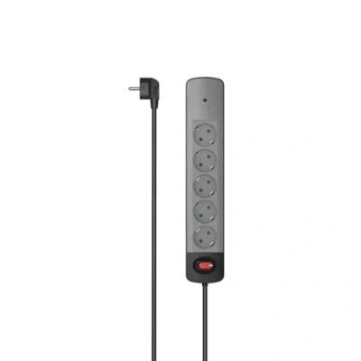 Imagen de HAMA Regleta de 5 Tomas con Interruptor (Protección contra Sobretensiones, Montaje en Pared, Cable 1,5m) Color Gris