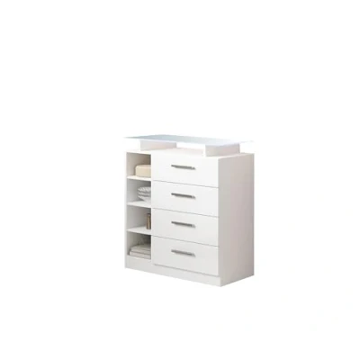 Imagen de MB Muebles Bonitos Aparador recibidor para la Entrada con 4 cajones Ancho 80 x Alto 87,x5 Profundo 35 cm Mueble en Blanco Brillo Estante de Cristal y luz LED Modelo Paola 4C