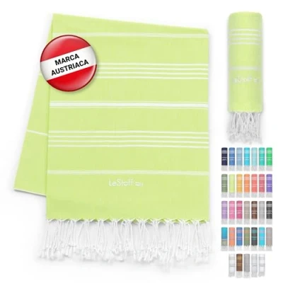 Imagen de LeStoff Fouta Premium 100% algodón orgánico Prelavado, sostenible, Absorbente y de Secado rápido Toalla Playa, baño, Ducha, Yoga, Sauna, Piscina Viaje (95 x 180 cm, Light Aqua)