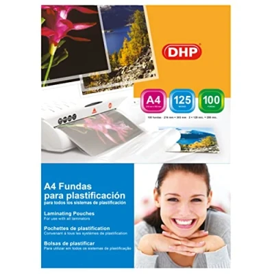Imagen de Fundas de Plastificar DHP Formato A4, 125 micras, Brillo, Caja 100 unidades.