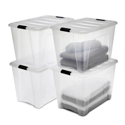 Imagen de Iris Ohyama 4 Cajas de almacenamiento con tapas, 60L, Transparente, Clips Cierre, Duradero, Apilable, para Dormitorio, Armario, Oficina, Organizadora, Ropa, Libre BPA, DDNTB 60