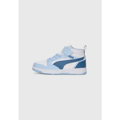 Imagen de Puma Rebound V6 MID Unisex Zapatillas altas para niños, Talla: 31, White/dark indigo/haute tropic Zapatos