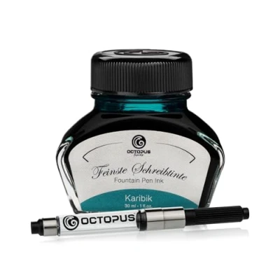 Imagen de Octopus Fluids Karibik tinta para escribir con convertidor incluido, pluma estilográfica, 30 ml Turquesa