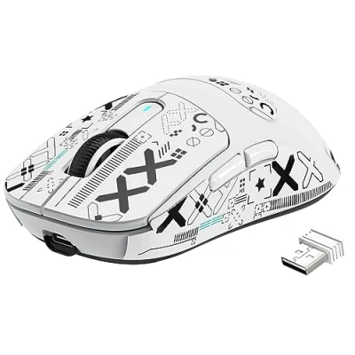 Imagen de VGN GAMEPOWER ATTACK SHARK X3 SUPERLIGHT Ratón Gaming Inalámbrico, 49g Ultraligero Mouse Gaming, Sensor PAW3395, 26,000DPI, 2.4G/BT5.0/Cableado, Batería 200 Horas, Cinta Antideslizante, PC/Mac, Blanco