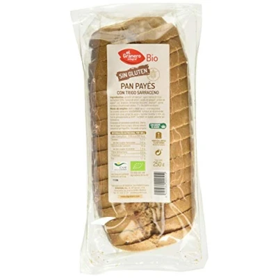 Imagen de El Granero Integral Pan Payés con Trigo Sarraceno Sin Gluten BIO 250 g Alto Contenido en Proteínas y Minerales Apto para Veganos Celíacos Alimento Natural