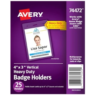 Imagen de Avery soportes para insignias resistentes, 4 x 3 pulgadas, vertical, 25 tarjetas de nombre (74472)