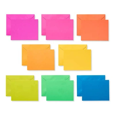 Imagen de American Greetings Tarjetas en blanco de un solo panel con sobres, colores neón arcoíris (100 unidades)