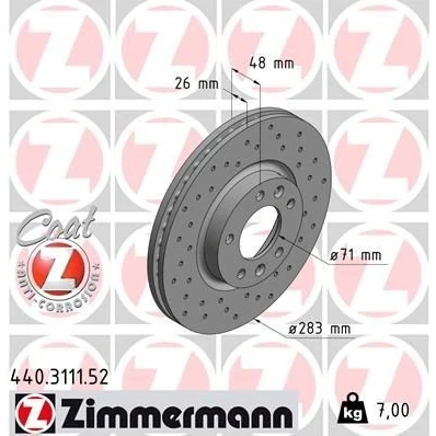 Imagen de ZIMMERMANN SPORT COAT Z 440.3111.52 Disco de freno 283 26 7/5 5 108 ventilación interna, perforado revestido PEUGEOT: 407 Berlina, 508 I Berlina