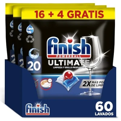 Imagen de Finish Powerball Ultimate All in 1 Pastillas para el Lavavajillas, Eficaz contra Manchas Resecas, 3 x 20 (60 Total)