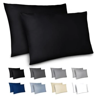Imagen de Dreamzie Funda Almohada 50x70cm Lote de 2 Microfibra con Cremallera Certficadas Oeko Tex Suave y Cepillada Negro
