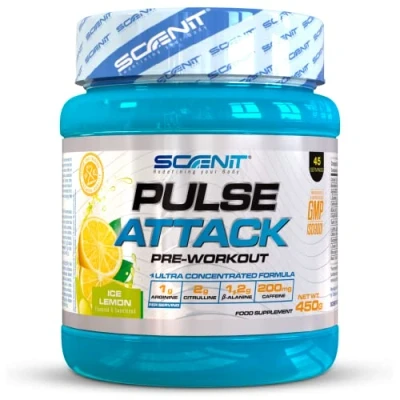 Imagen de Pulse Attack 450 g Pre workout Gym con arginina, beta alanina, citrulina, creatina, taurina Preentreno gimnasio Prework entrenos potentes (Limón)