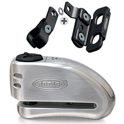 Imagen de Artago 32S4 Pack Candado Antirrobo Disco con Alarma 120db Alta Seguridad + Soporte para Honda CRF 1000L Africa Twin, Homologado Sra
