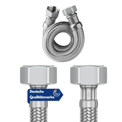Imagen de DVGW manguera flexible (3/8 y 1/2&quot;, incluye juntas, de conexión, extensión grifo, blindada, tuerca unión 1/2 pulgadas, ambos lados, 80 cm)