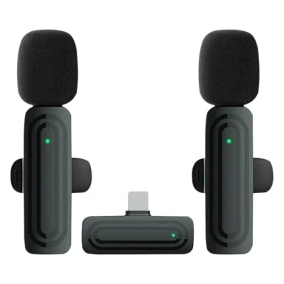 Imagen de micrófono Lavalier inalámbrico para iPhone Mini, de solapa con clip cancelación inteligente ruido, 2 mini micrófonos y receptor, ideal grabación video, transmisión en vivo