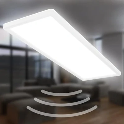 Imagen de BRILONER Lámpara de techo LED con detector movimiento alcance 3m IP44, color luz blanco neutro, plana, detección 120 grados, 58x20x3 cm,
