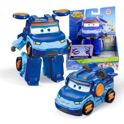 Imagen de Super Wings avión Transforming Supercharged Leo, Altura Aprox. 12,7 cm,3 in 1 Transformable Figura de y Robot Juguete para niños niñas a Partir 3 años,Azul
