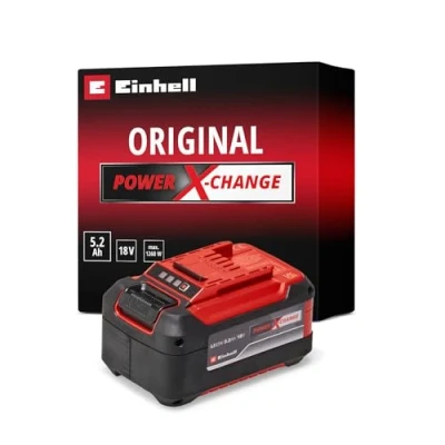 Imagen de Einhell batería 18V 5.2Ah Power X Change Plus Li ion, 18V, para todos los dispositivos PXC, indicador de nivel carga LED, sistema gestión proactivo, sin autodescarga, cargador