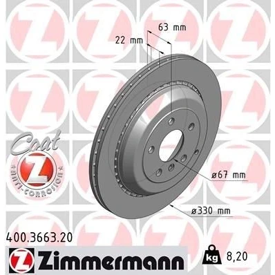 Imagen de ZIMMERMANN COAT Z 400.3663.20 Disco de freno 330 22 7/5 5 112 ventilación externa revestido altamente carbonizado MERCEDES BENZ: Clase ML, R, GL