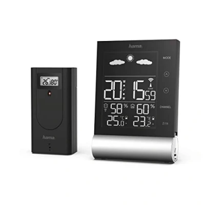 Imagen de HAMA Estación meteorológica Con sensor táctil, Radio Reloj DCF, Dos horas de Alarmas Programables, Previsión Meteorológica, Alarma heladas, Color Negro.